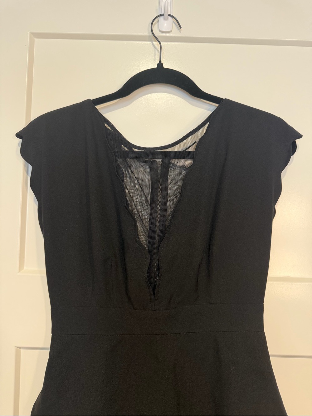 Coincidence & Chance Black Scallop Sheath Dress with Mesh V-Neck - Picture 7 of 11
